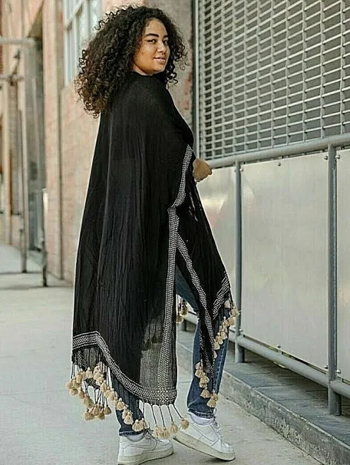 kimono Bohemian Longline Tassel Border Kimono - Black eBay - heidenreich43052 $35