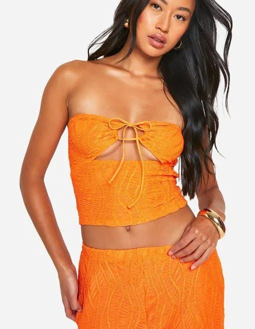 top Boohoo Crinkle Tie Front Backless Bandeau Lyst $8