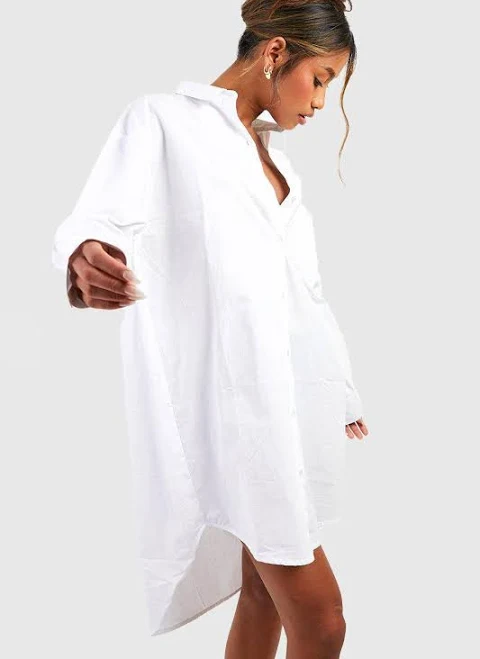 shirt dress Boohoo Oversized Cotton Poplin Shirt Dress boohoo USA $30.4