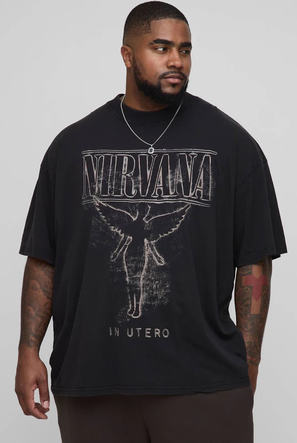 t-shirt boohooMAN Men's Oversized Nirvana License Acid Wash Print T-Shirt BOOHOOMAN US $32