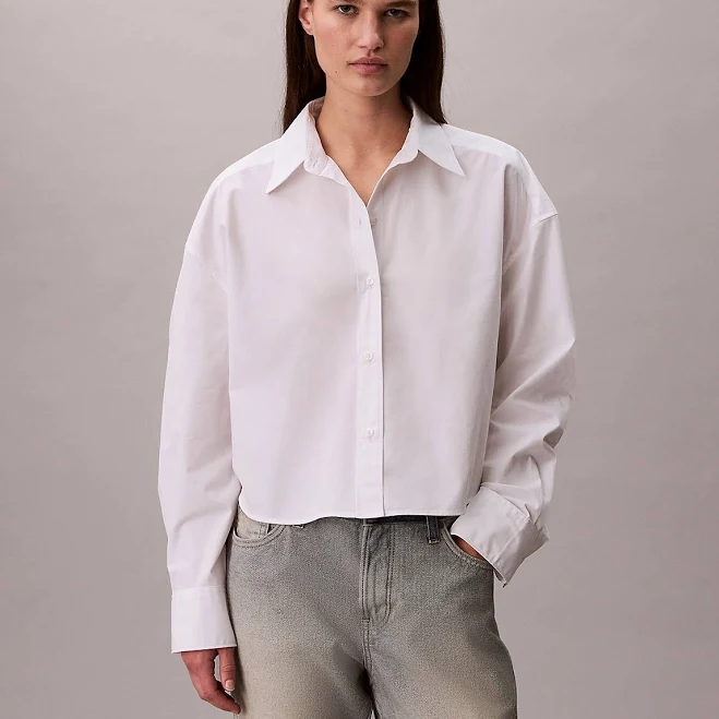 top Calvin Klein Women's Cropped Poplin Button-Down Shirt Calvin Klein $43.6