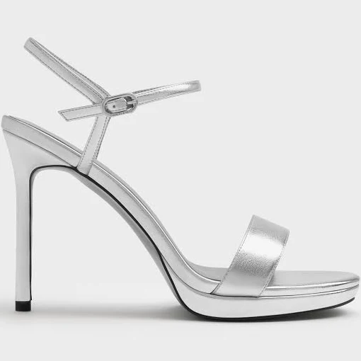 shoes Charles & Keith Metallic Ankle-Strap Stiletto Sandals charleskeith.com $103