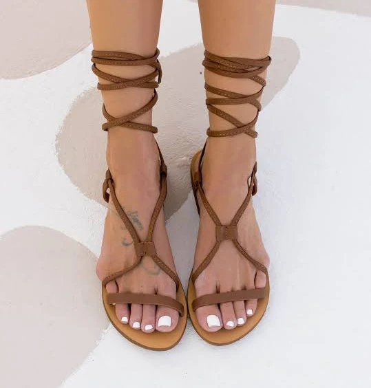 shoes Chloe Gladiator Leather Ankle Tie Sandals Etsy - GreekLeatherLab $65.06