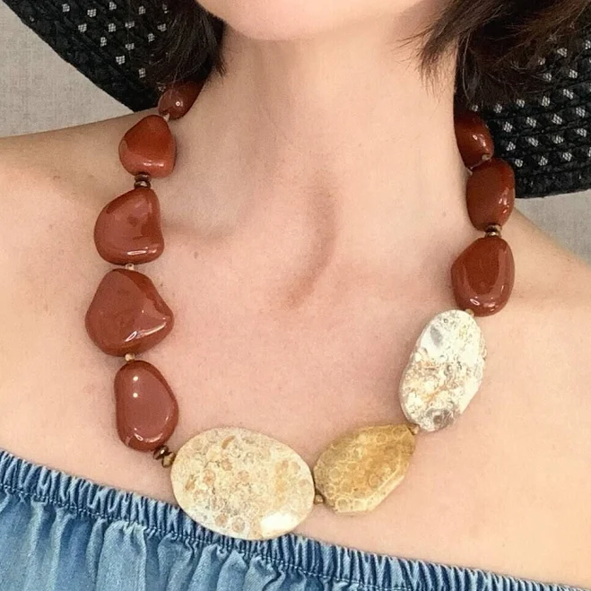 accessory Chunky Boho Gemstone Necklace and Earrings Set Etsy - jewelbytessyla $198.75
