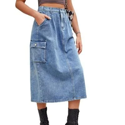 skirt Coolmee Women's Stretchy Denim Midi Skirt with Utility Pockets Target $41.99