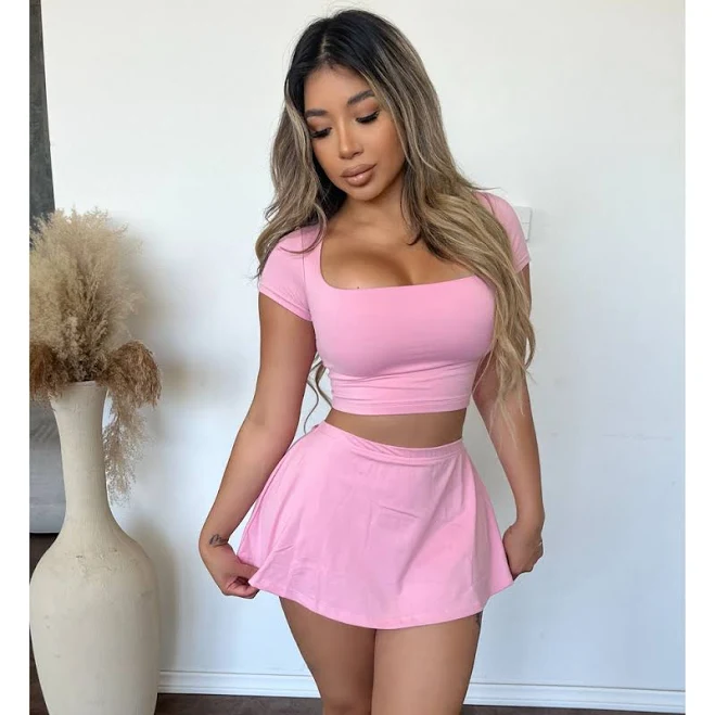 matching set Corina Square Neck Crop Top & Skirt Set ootdfash $57.99