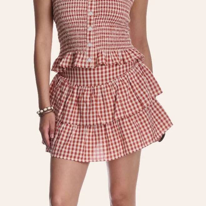 skirt Cotton & Rye Women's Gingham Print Tiered Mini Skirt Cavender's Boot City Western Store $39