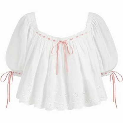 top Cotton Square Neck Broderie Anglaise Oversized Blouse Cider $39.9