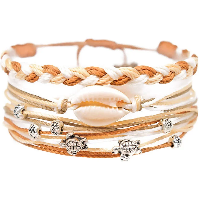 accessory Cowrie Shell Bracelet Stack with Turtle Gems Charming Shark Jewelry $19.99