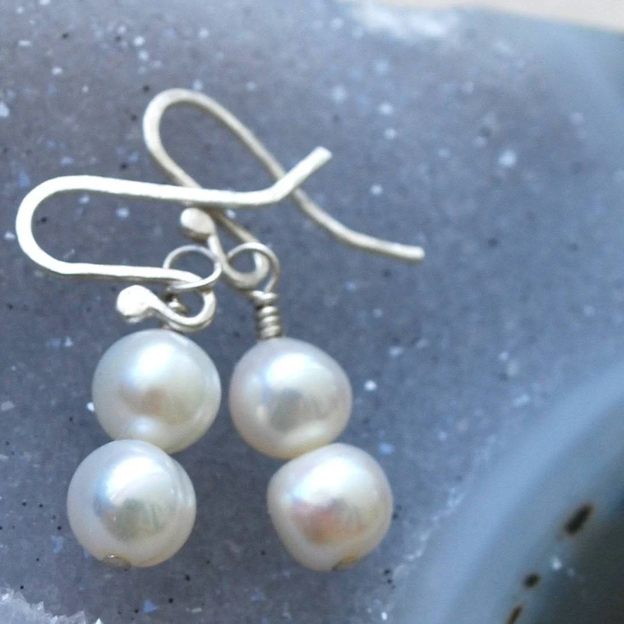 accessory Cream Pearl Stack Recycled Sterling Earrings J Lauryn Design $56