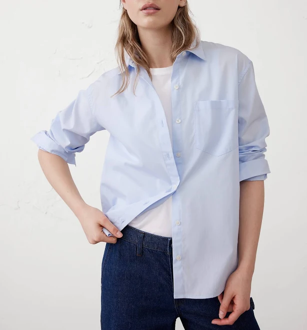 top Crisp Blue Women's Classic Poplin Shirt Banana Republic Factory $35