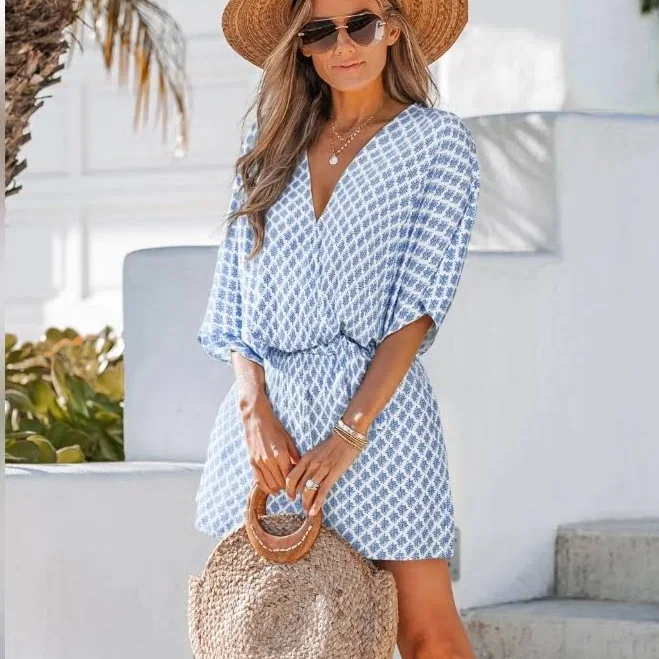 romper Cupshe Women's Geometric Print Romper with Surplice Neckline Poshmark $21