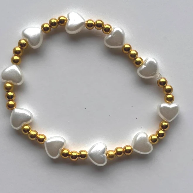 accessory Dainty & Elegant Gold Beaded Heart Charm Bracelet Etsy - Seller $8