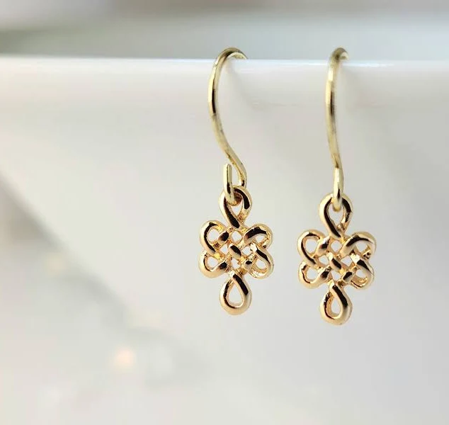 accessory Dainty Minimalist Gold Knot Dangle Earrings Etsy - Seller $25