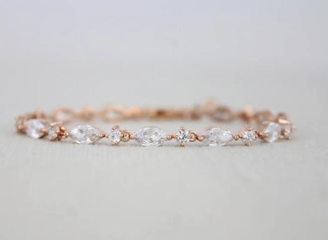accessory Dainty Rose Gold CZ Bridal Bracelet Etsy - treasures570 $46.75