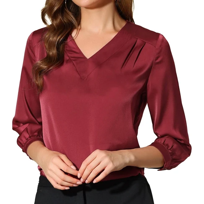 top Daring Diva Women's Satin Long Sleeve V Neck Blouse Walmart $29.99