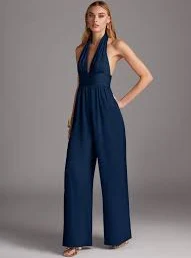 jumpsuit Dark Navy Pleated Stretch Satin Jumpsuit Azazie.com $29