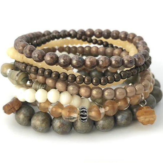 accessory Earthy Multistrand Elastic Beaded Bracelet Etsy - nloiscrafts $25
