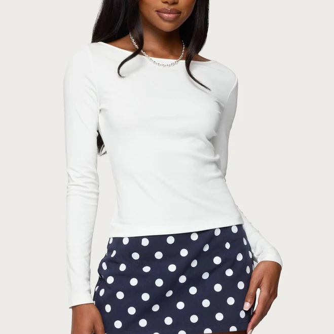 boat neck top Edikted Women's Savi Boat Neck Long Sleeve Cotton Top edikted $18