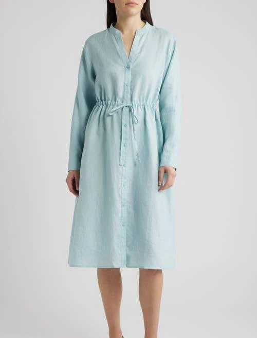 dress Eileen Fisher Women's Organic Linen Band Collar Shirtdress Nordstrom $258