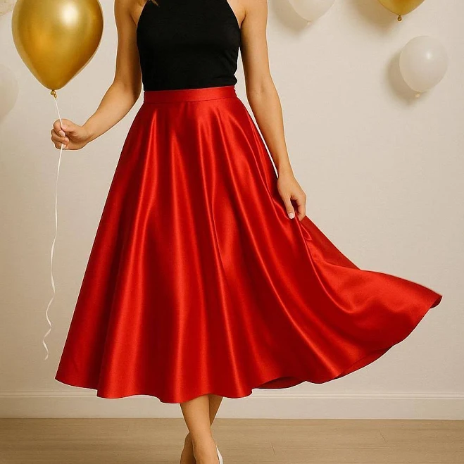 skirt Elegant Silk Satin Flared Midi A-Line Skirt Etsy - Seller $63.75