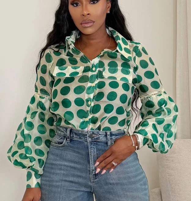 top Emerald Charm Polka Dot Blouse Polkadotz Boutique $58
