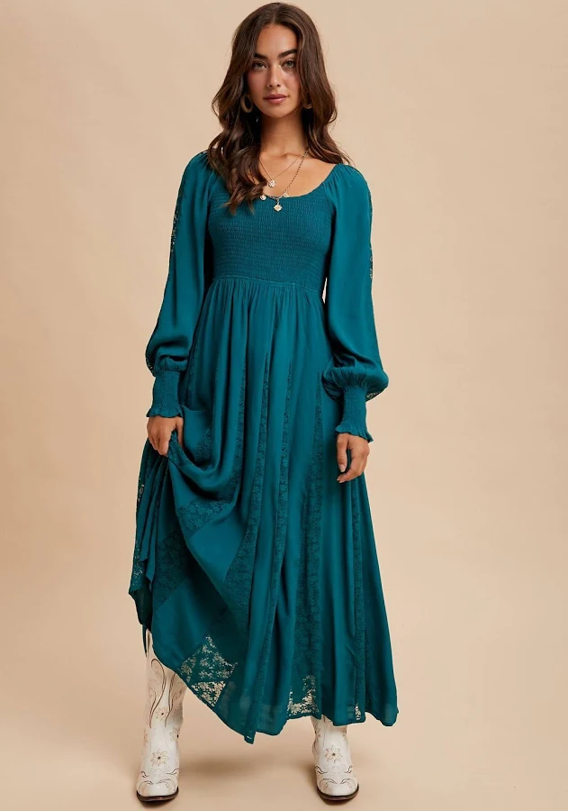 dress Emerald Lace Inset Smocked Maxi Dress PinkBlush Maternity $50