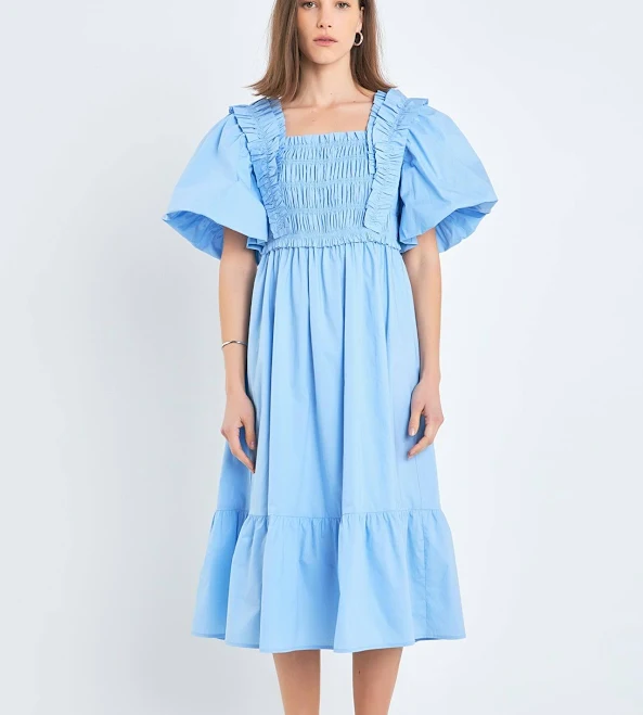 dress English Factory Puff Sleeve Square Neck Midi Dress English Factory $70