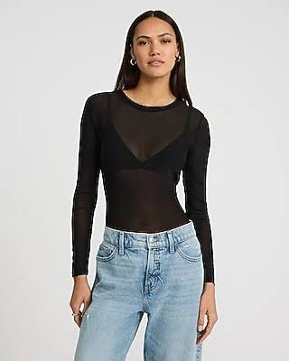 top Express Women's Fitted Mesh Crew Neck Long Sleeve T-Shirt Express $34