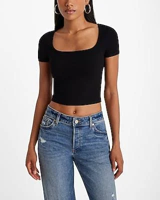 top Express Women's Fitted Ribbed Square Neck Baby T-Shirt Express $11.2