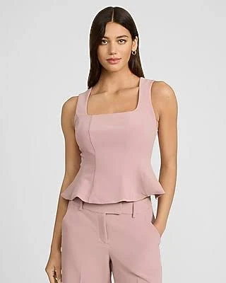 top Express Women's Signature Stretch Square Neck Peplum Tank Top Express $46.8