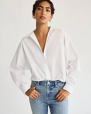 top Express Women's Stretch Cotton Poplin Oversized Shirt Express $39