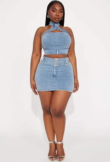 two piece set Fashion Nova Conjunto Let Me Adore You Sleeveless Denim Skort Fashion Nova $34.99
