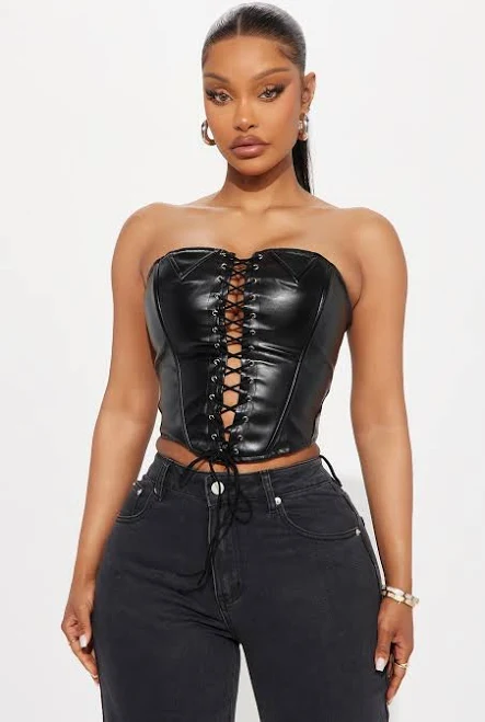 top Fashion Nova Lace Up Strapless Faux Leather Corset Fashion Nova $23.99