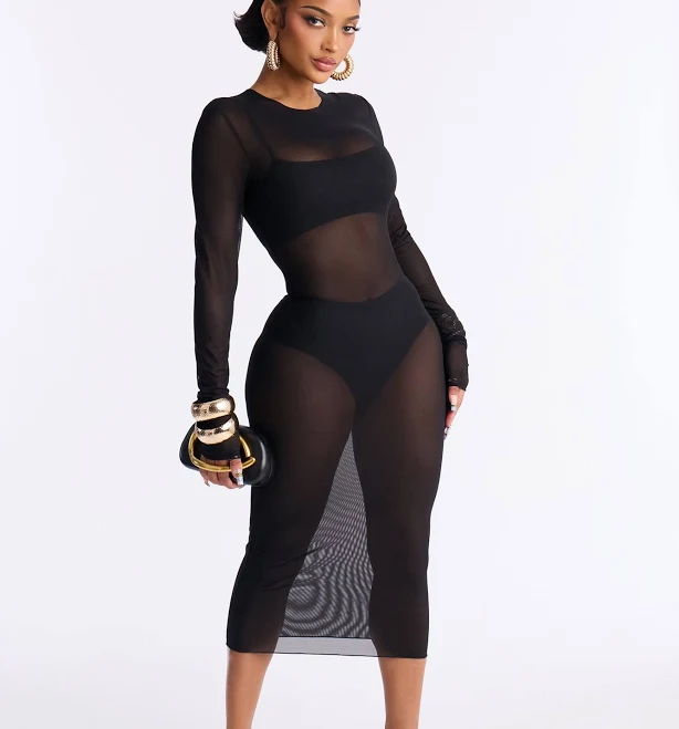 dress Fashion Nova Sheer Mesh Crew Neck Midi Dress Fashion Nova $34.99