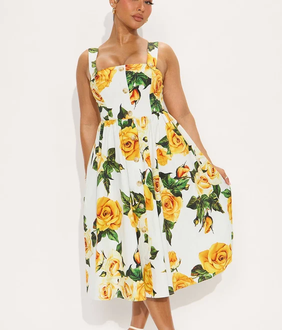 dress Fashion Nova Sunday Symphony Floral Poplin Midi Dress Fashion Nova $34.99