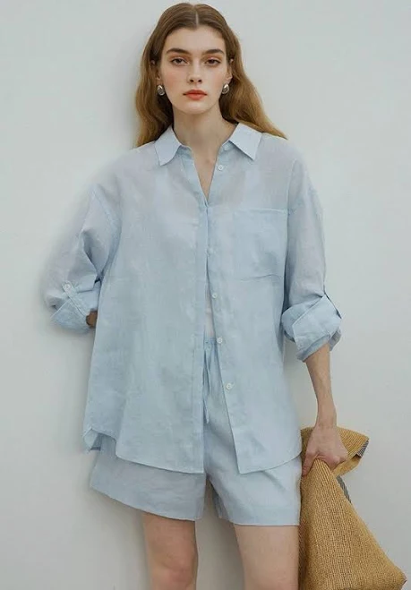 matching set Fibflx 100% Linen Long Sleeve Shirt & Shorts Set Baby Fibflx $188