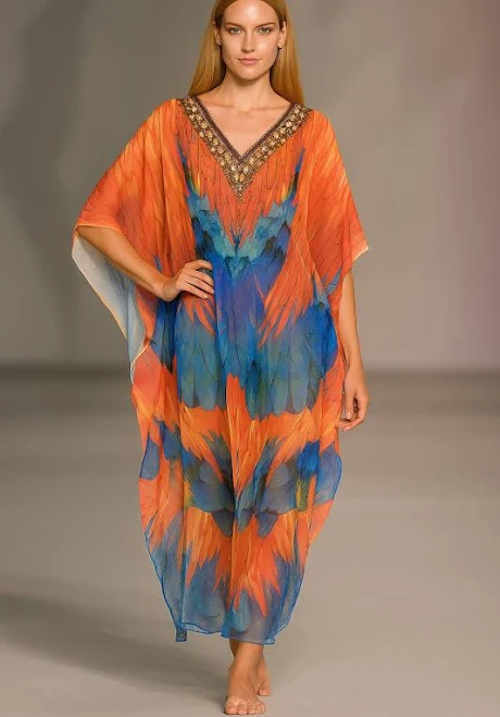 dress Fiery Sunset Batwing Sheer Caftan Maxi Dress Etsy - KaftanBuzz $46.75