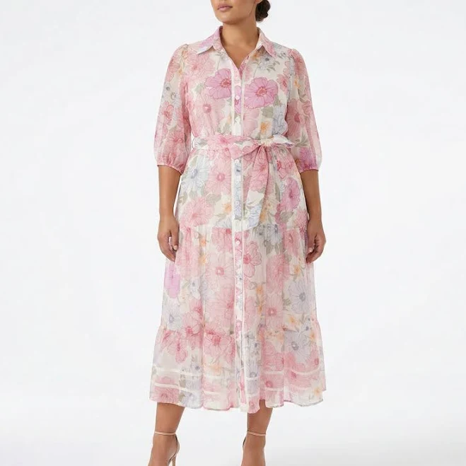 dress Floral Button Front Midi Dress with Tie Waist Belt Kelly Grace Brands $128