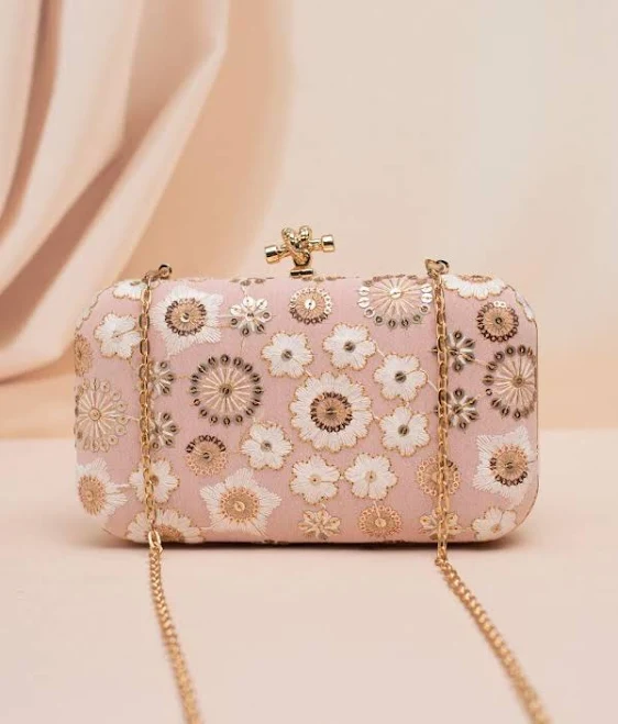 bag Floral Embroidered Clutch Bag with Golden Chain Etsy - Seller $71.35