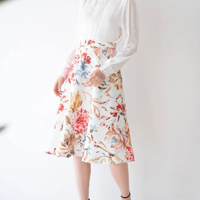 bottom Floral Print A-Line Midi Skirt Chicwish $29.9