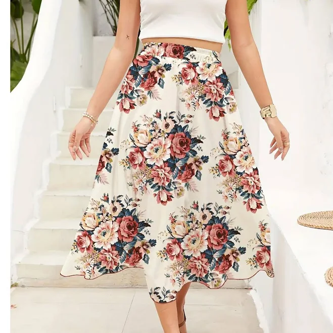 skirt Floral Print A-Line Midi Skirt TikTok Shop $9