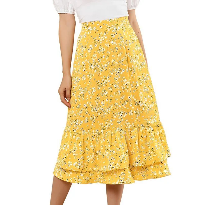 skirt Floral Print Elastic Waist Ruffle Hem Midi Skirt Kohl's $37.99