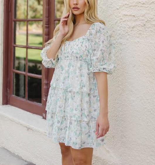 dress Floral Tiered Puff Sleeve Mini Dress TINK and POSH $68