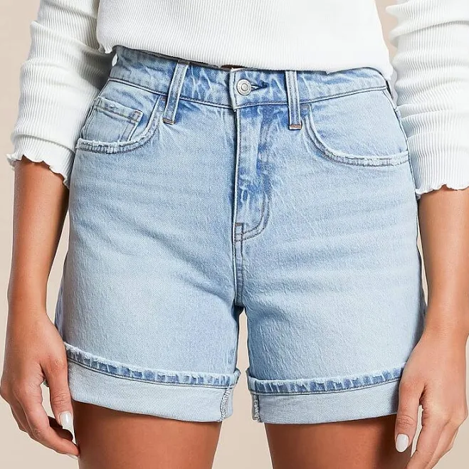 shorts Flying Monkey Women's High Rise Stretch Cotton Cuffed Shorts Buckle $54.99