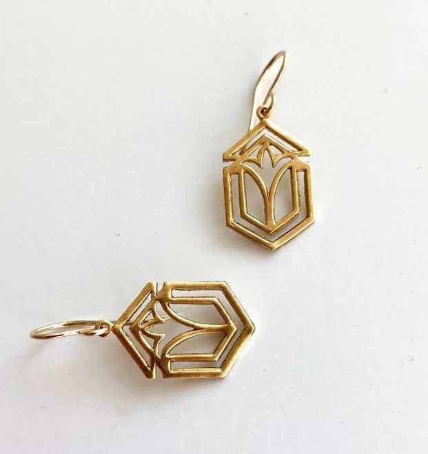 accessory Frank Lloyd Wright Art Deco Gold Earrings Etsy - minusOne $22.95