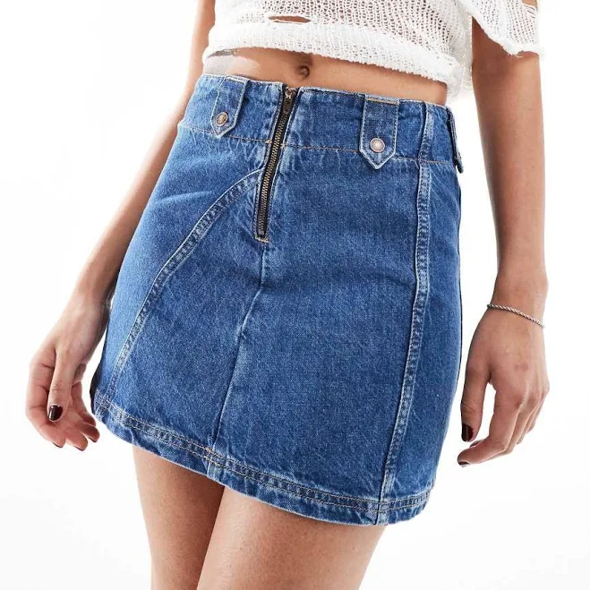 skirt Free People denim a-line mini skirt in mid wash blue ASOS $48