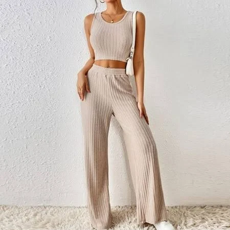 two piece set Frostluinai Women's Lightweight Knit Loungewear Set Walmart - QRNVIMN Clothing $20.99