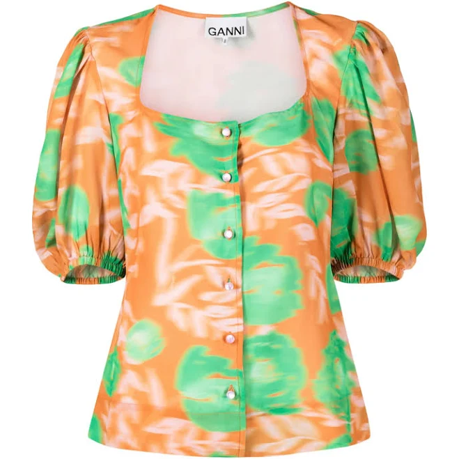 top Ganni Crepe Blouse with Floral Print - Orange farfetch.com $117