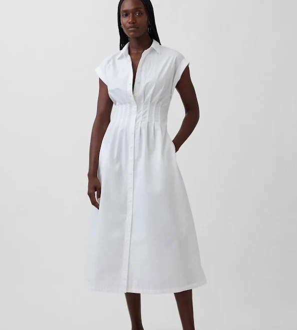 dress Gap Women's Poplin Cinched Midi Shirtdress Gap $99.95